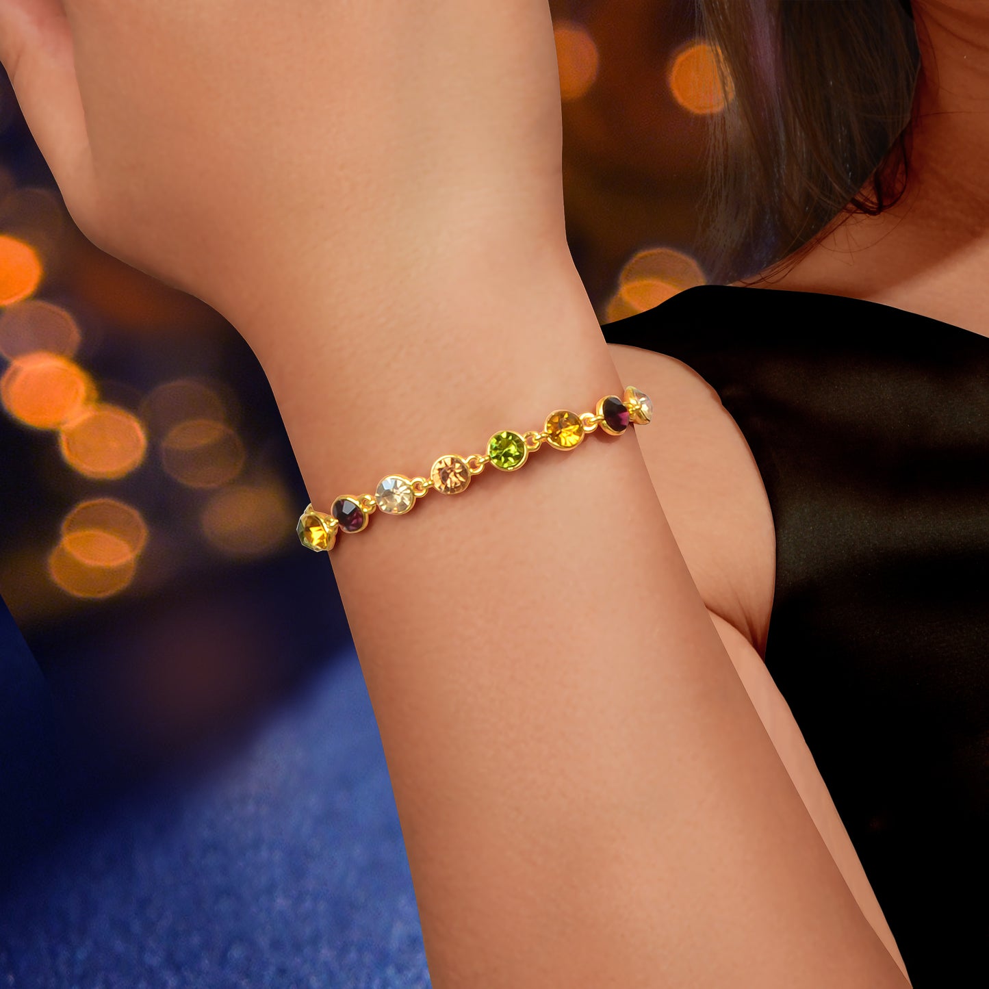 Elegant High Quality Multicolour Rhinestone Decor Bracelet Anniversary Party Prom Jewelry
