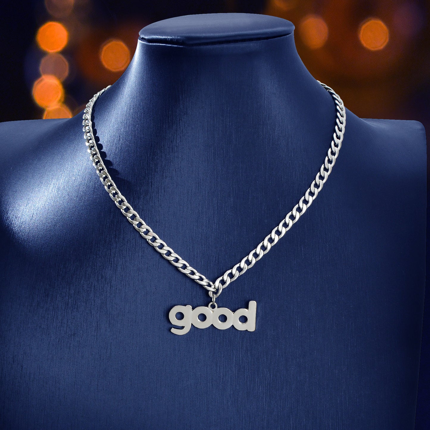 Street Sporty Silvery Thick Link Chain Good Letter Pendant Necklace Party Music Festival Jewelry