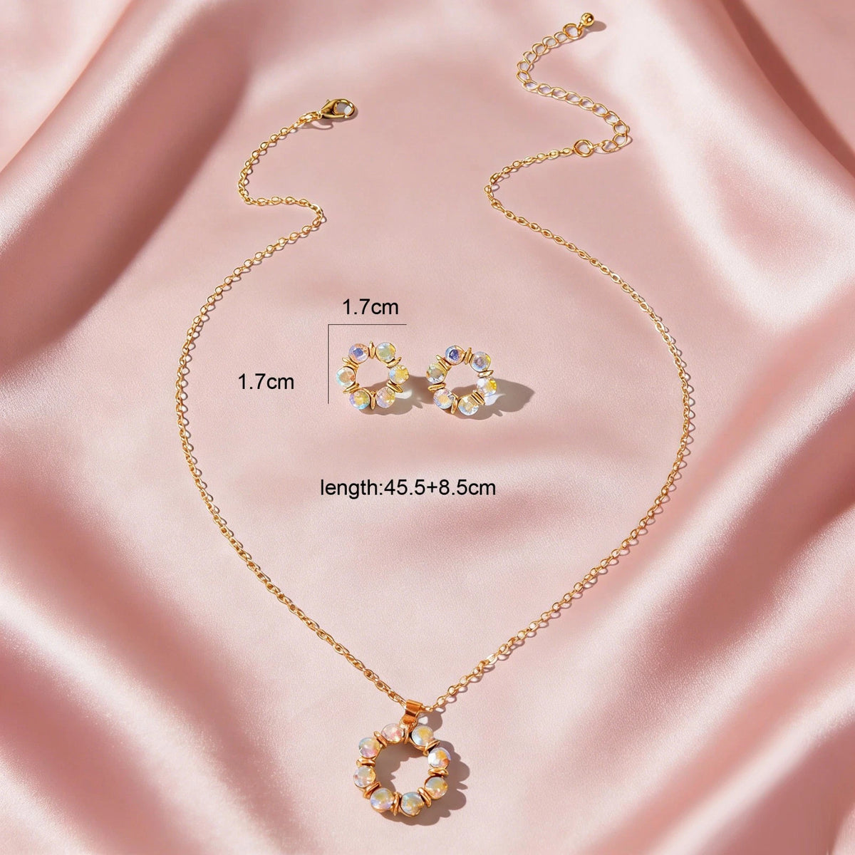 Colourful Rhinestone Flower Jewellry Set Round Charm Necklace Girl Stud Earrings