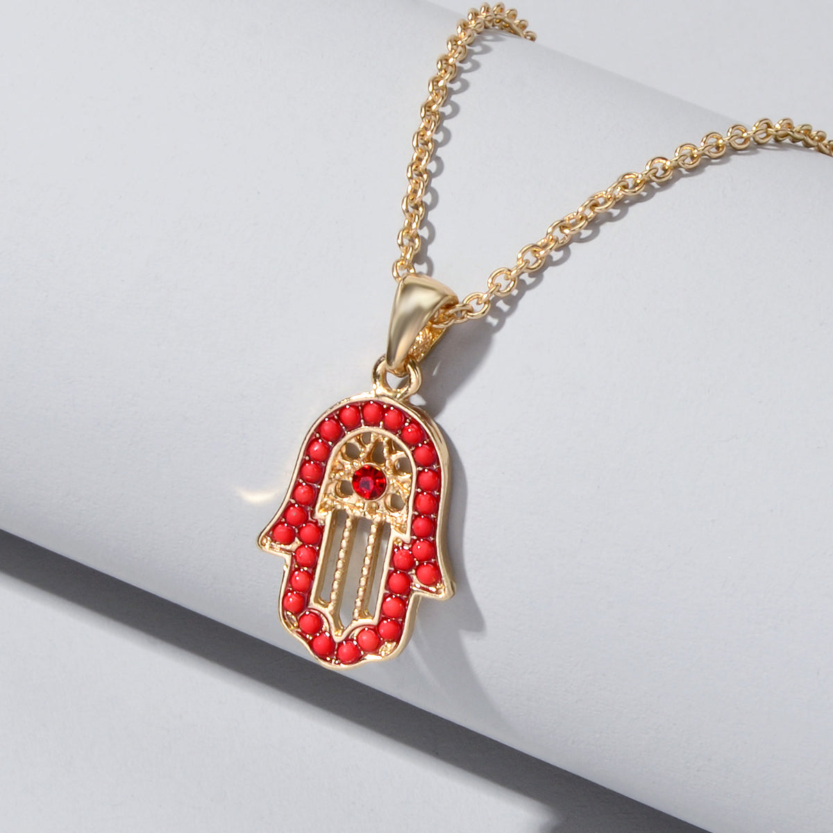 Gold Chain Red Beads Hamsa Hand Charm Necklace Good Luck Success Amulet Jewelry