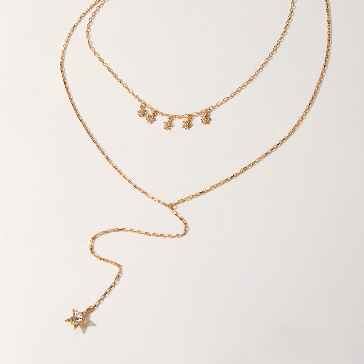 Trendy Jewellery Rhinestone Double layer Gold Chain Star Charm Y shape Necklace