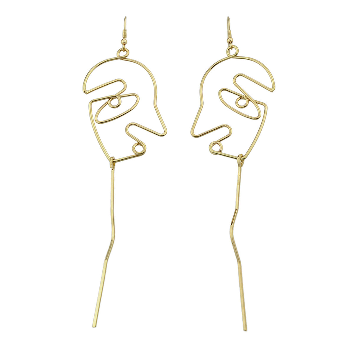 Abstract Art Gold Silver Metal Minimalist Hollow Weird Face Long Charm Earrings