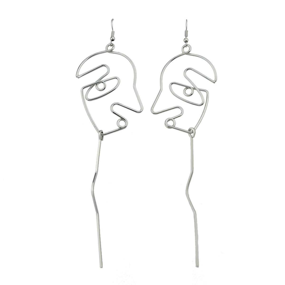 Abstract Art Gold Silver Metal Minimalist Hollow Weird Face Long Charm Earrings