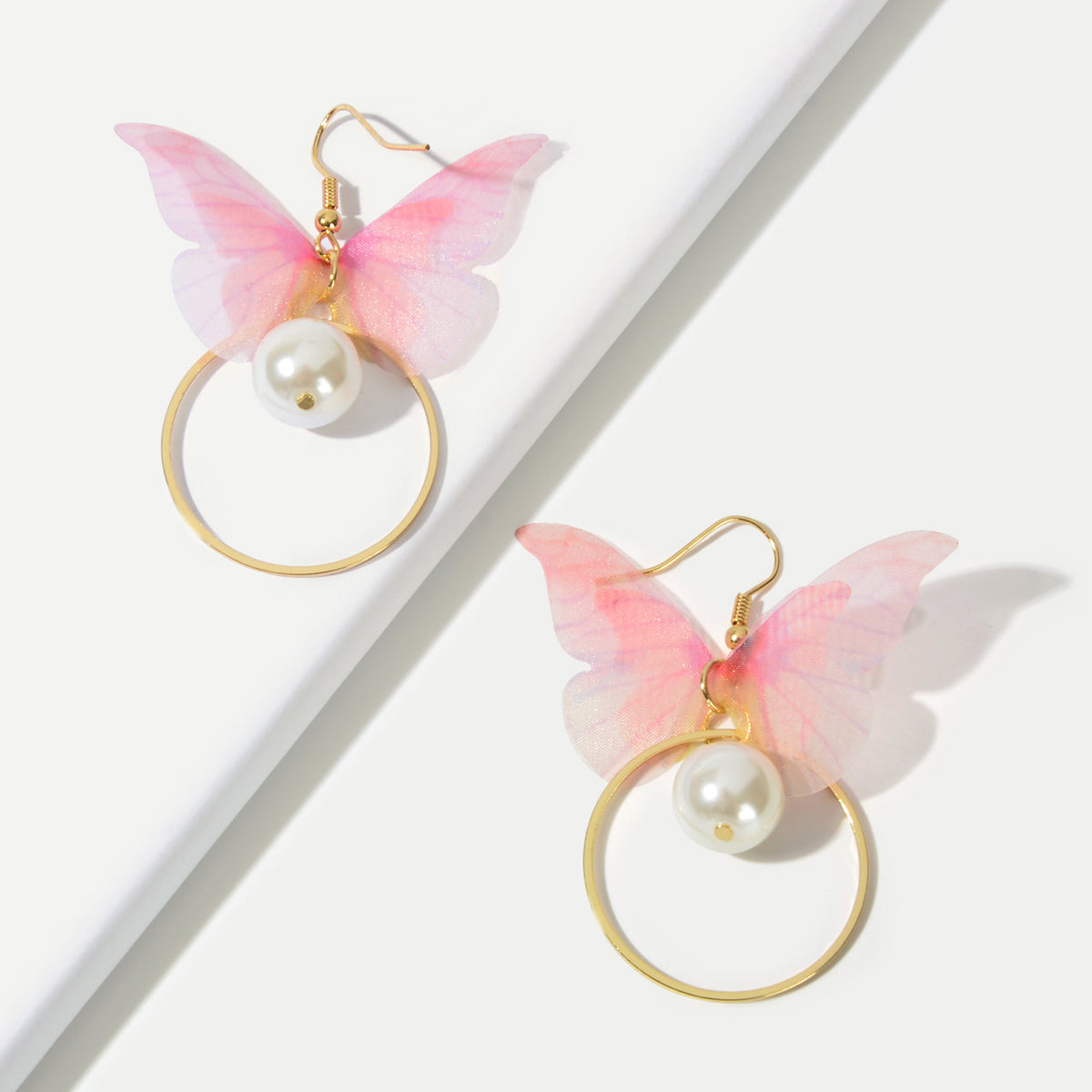 Pearl Beads Gold Circle Pink Butterfly Charm Earrings Best Friends Funny Gifts