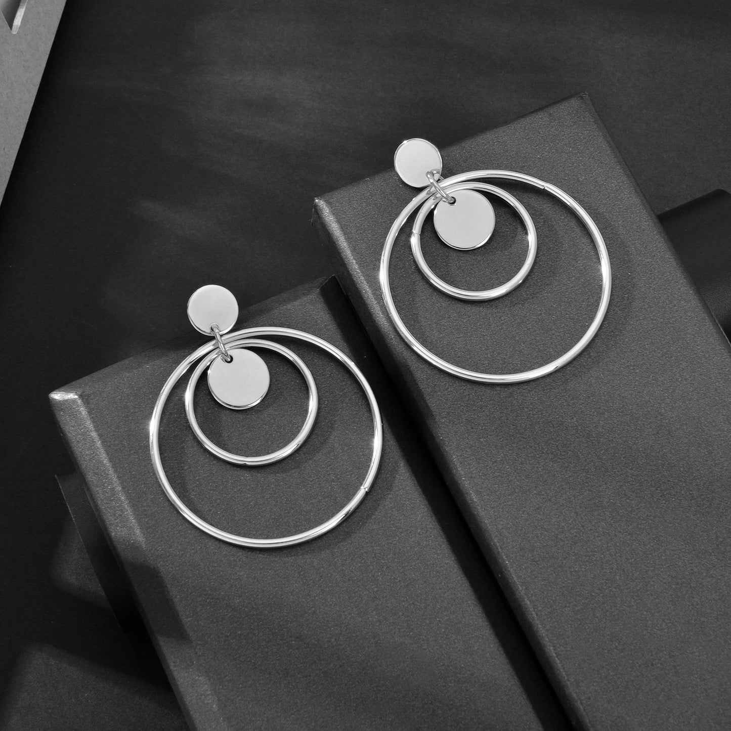 Fashion Gold Silver Circle Disc Charm Dangle Hoop Earrings Stunning Accessories