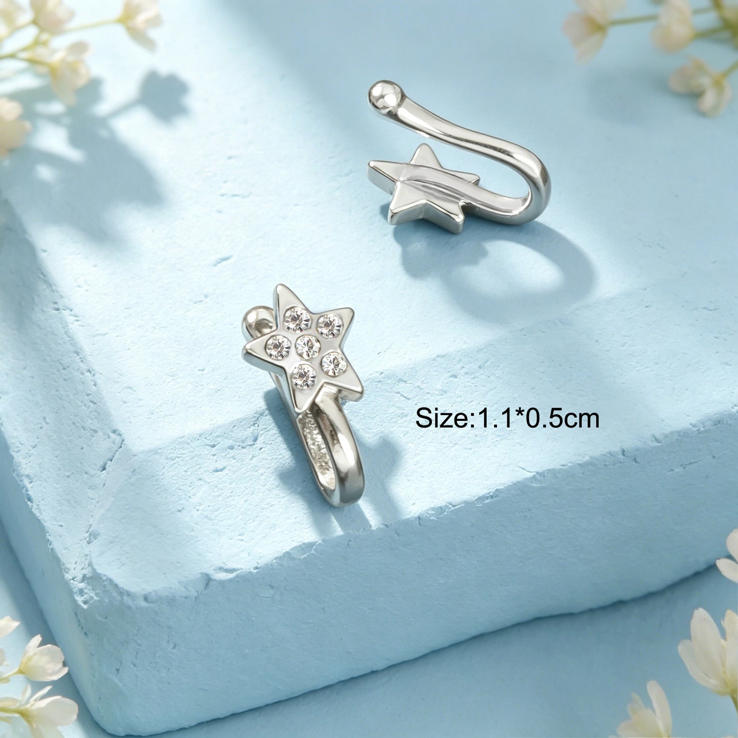 Dainty Star Rhinestone Ear Cuff Silver Plated Non-Pierced Girl Clip On Earrings