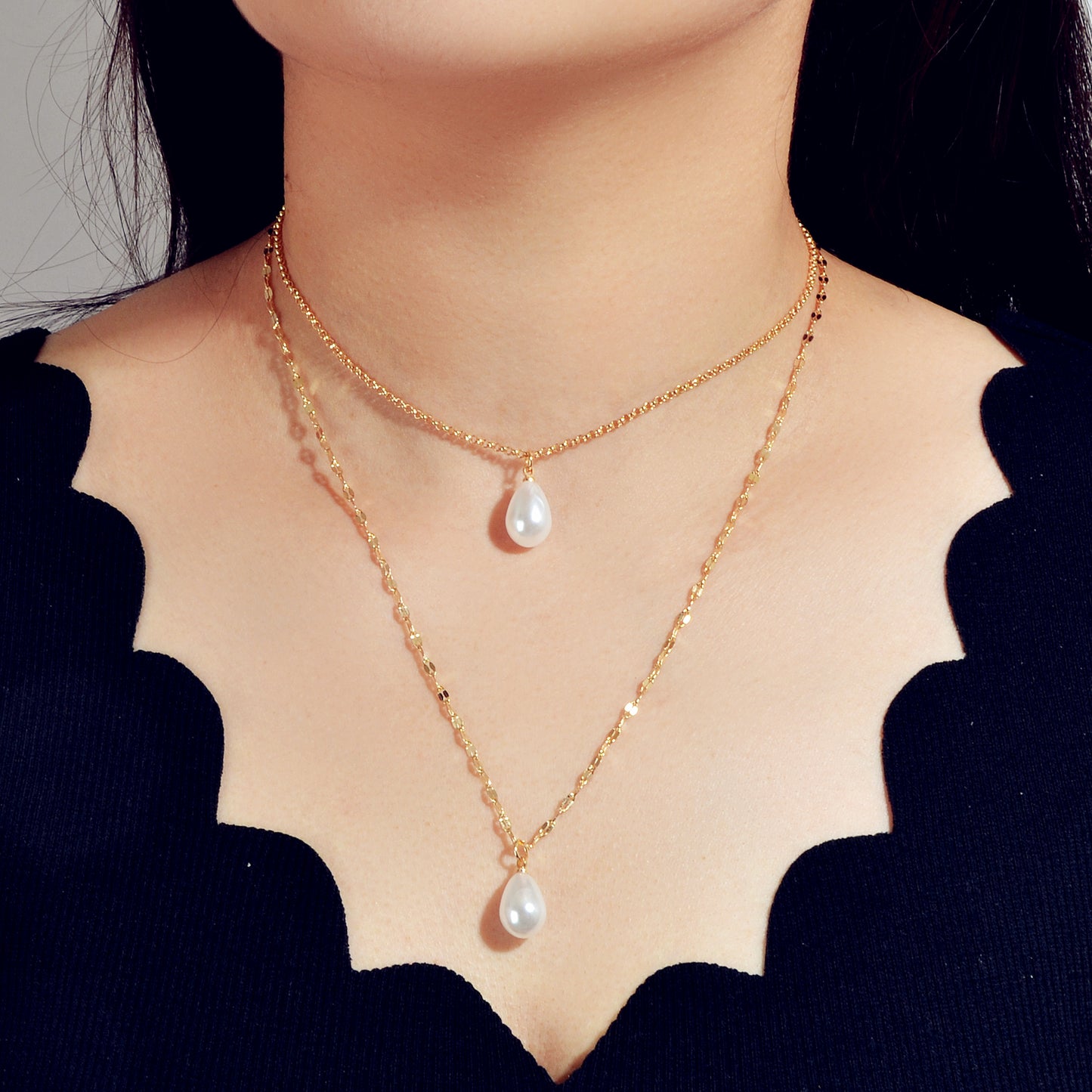 Fashion Double-layer Gold Chain Imitation Pearl Pendant Necklace Gift Jewelry