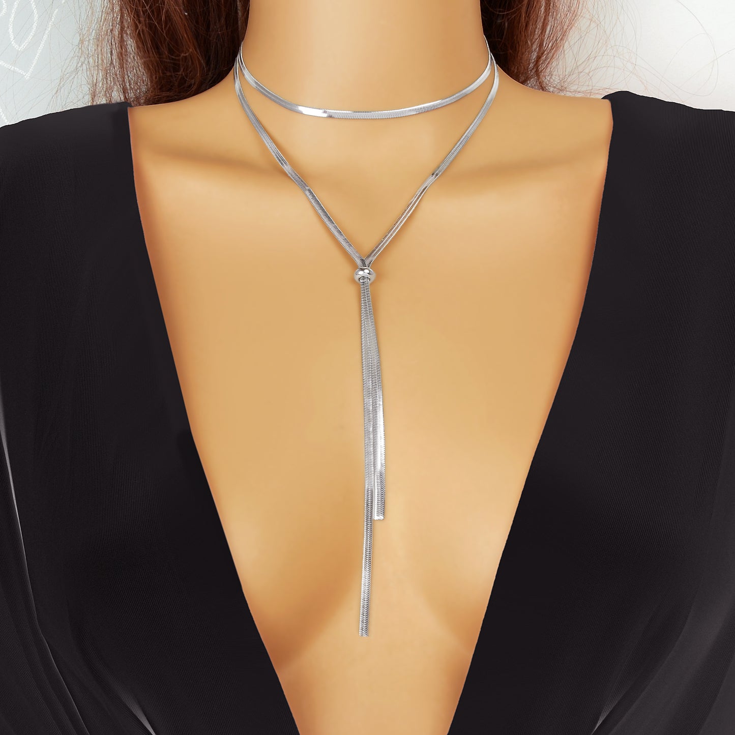 Minimalist Silvery Snake Chain Stainless Steel Y Style Adjustable Necklace Women