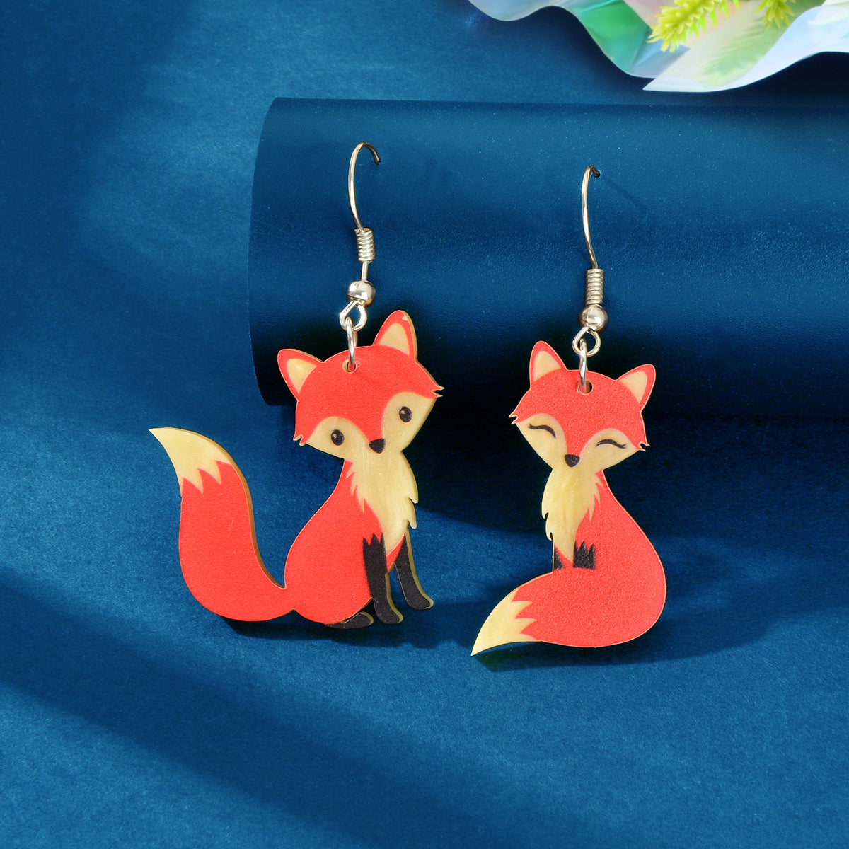 Asymmetrical Acrylic Animal Cute Red Fox Dangle Earrings Party Holiday Jewellery