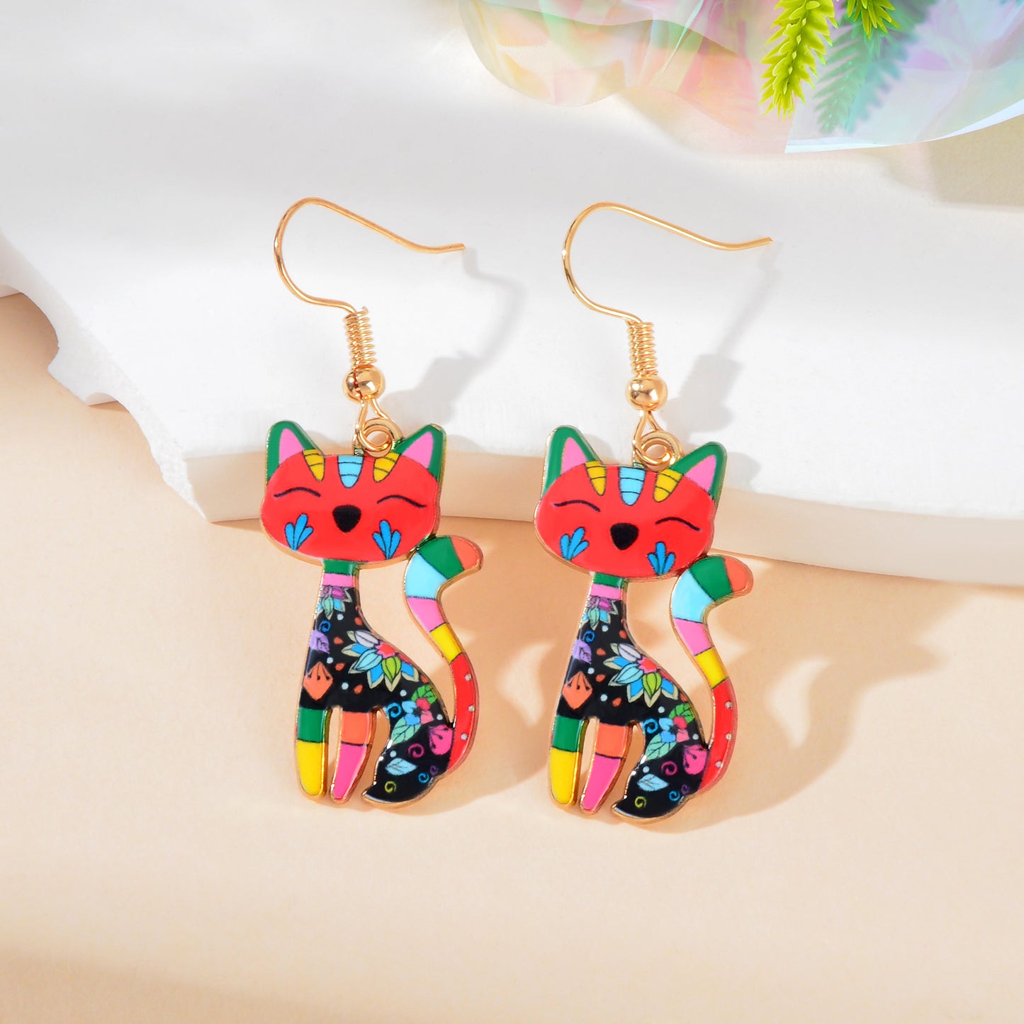 Lovely Colorful Cartoon Cat Design Animal Dangle Earrings Party Holiday Jewelry