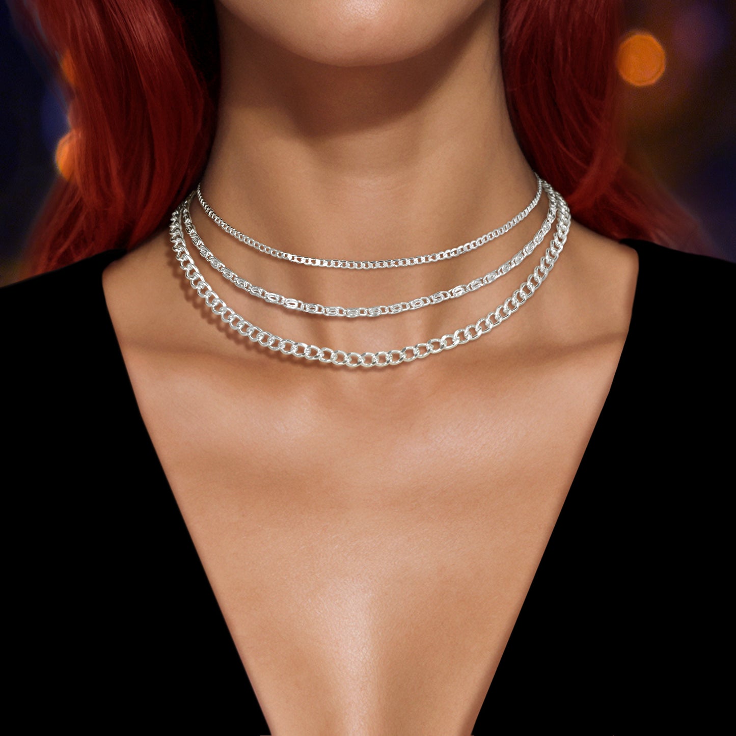 3 pcs Gold Silver Chain Boho Chic Minimalist Necklace Women Accessories Jewelry