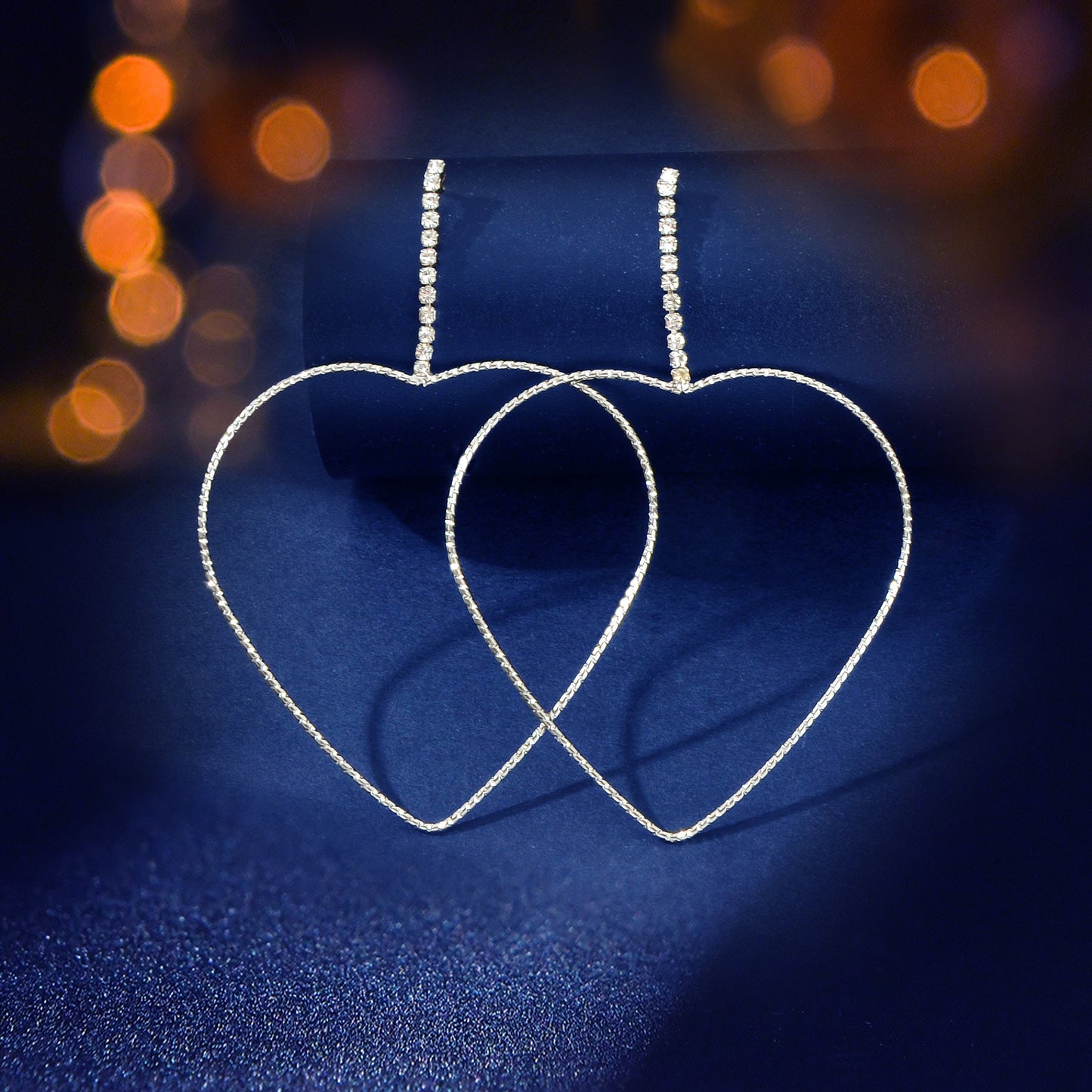 Trendy Rhinestone Decor Silvery Heart Dangle Earrings Women Party Daily Prom Jewelry