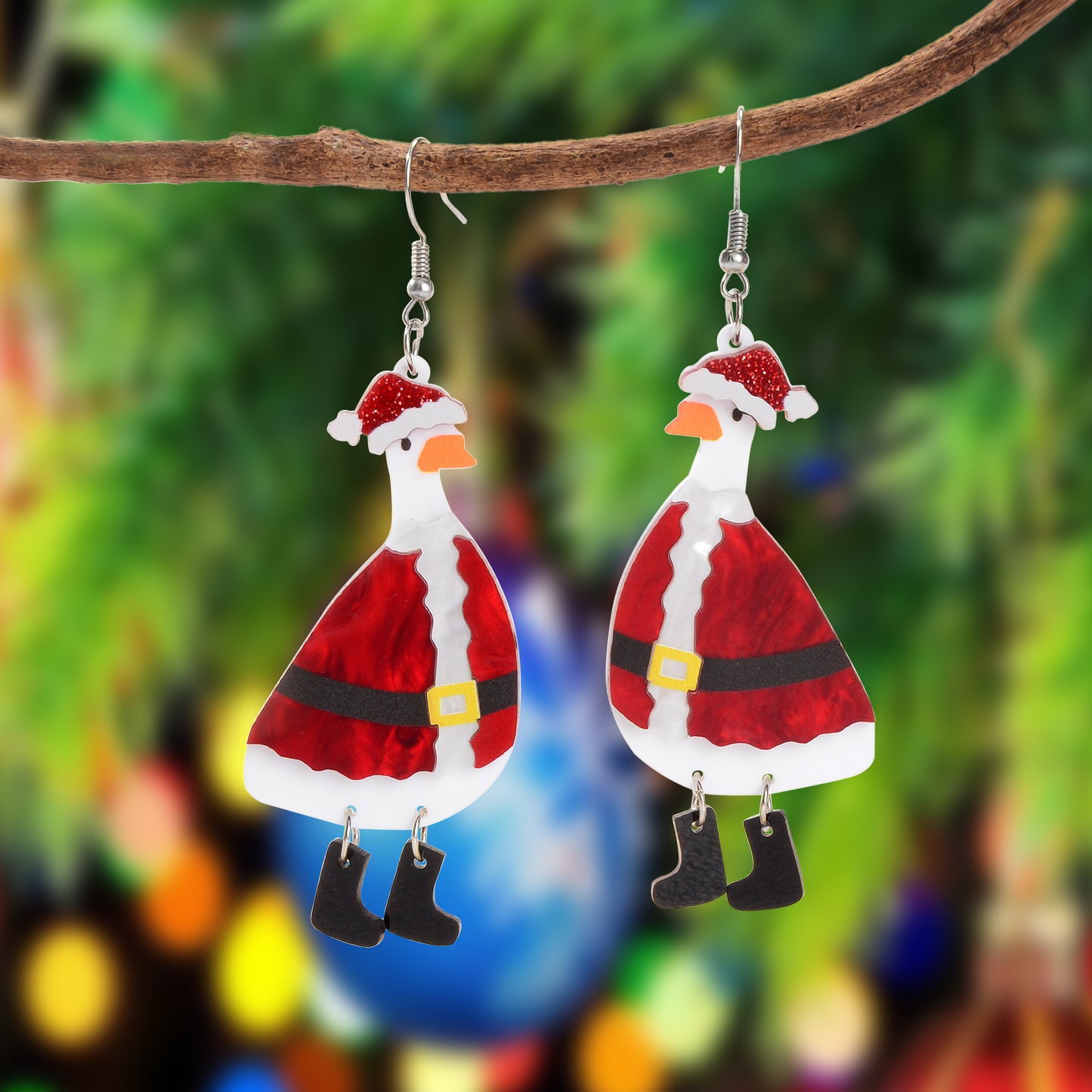 Christmas Jewellery Navidad Goose in Red Clothes Cartoon Design Acrylic Earrings