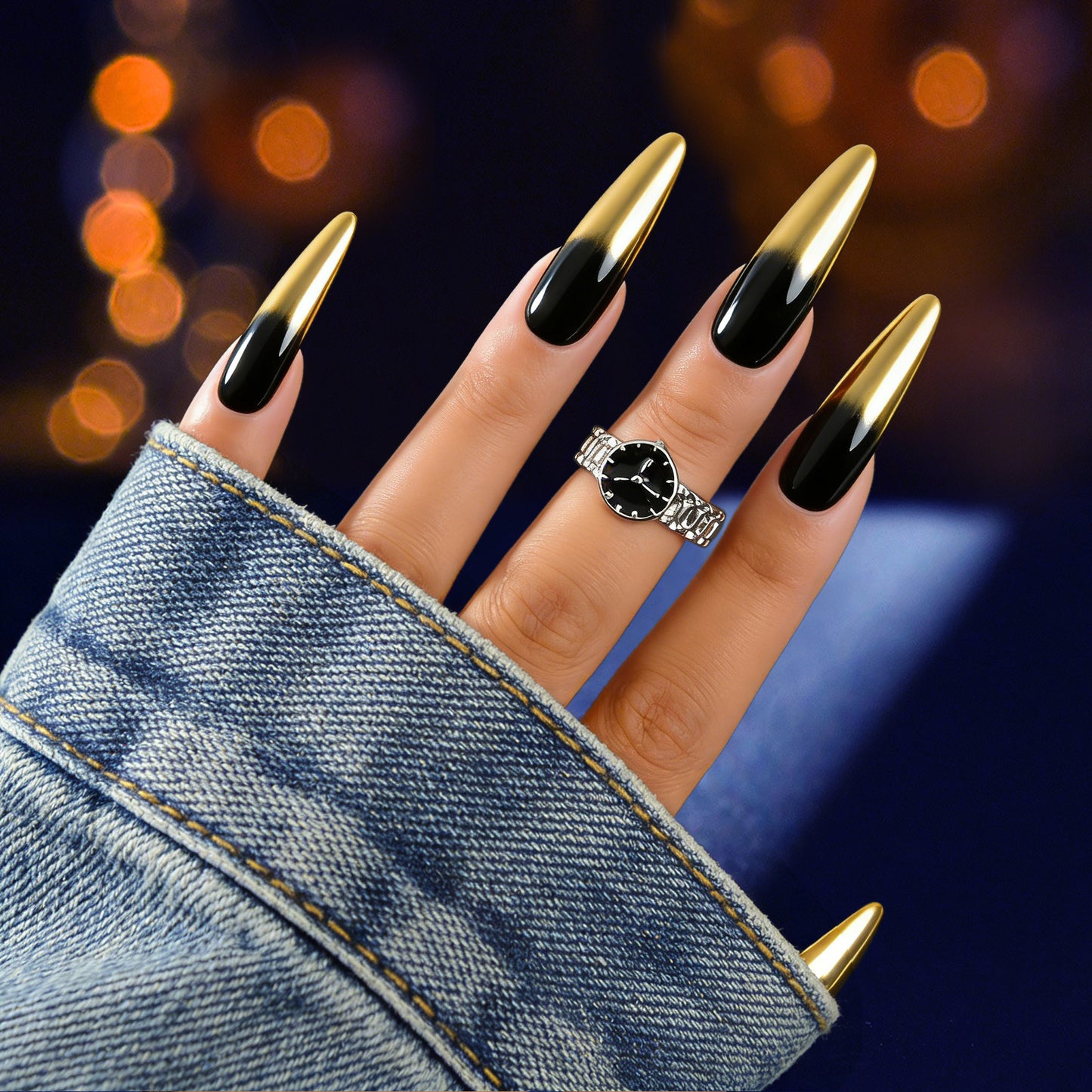 Black Enamel Watch Design Silver Fashion Women Cute Finger Ring Wholesale Price