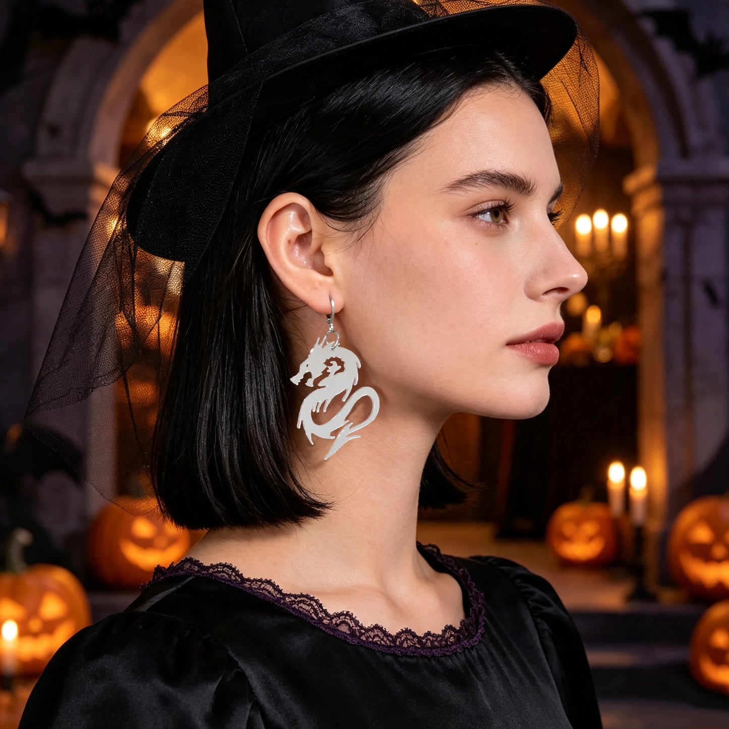 Halloween Acrylic Dragon Dangle Hoop Earring Gothic Spooky Party Cosplay Jewelry
