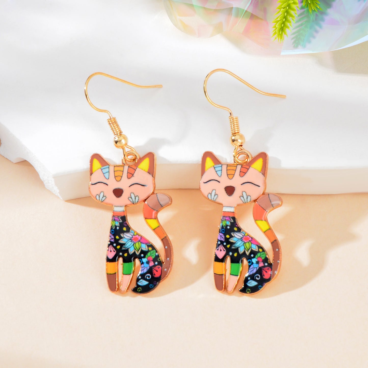 Lovely Colorful Cartoon Cat Design Animal Dangle Earrings Party Holiday Jewelry