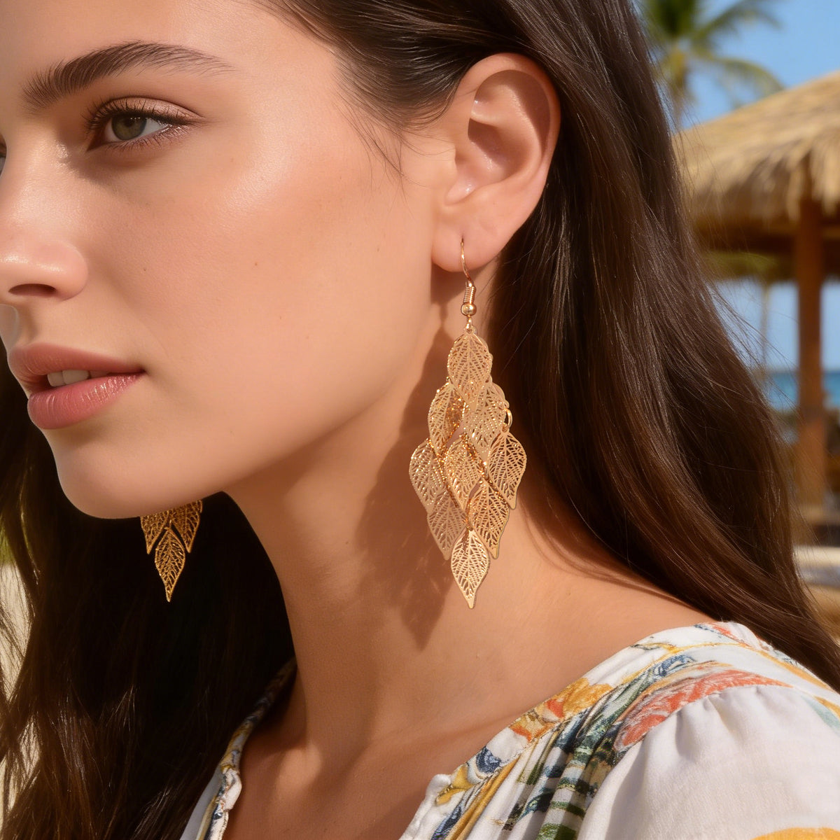 AU Local Bohemian Colorful Hollow Layered Leaf Stacks Hook Drop Dangle Earrings