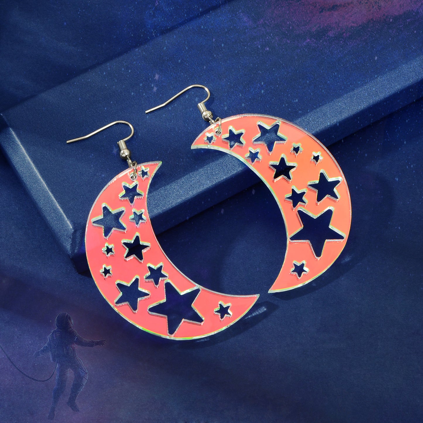 Acrylic Rainbow Colour Moon Star Hook Earrings Stunning Jewellery Gift 1 pair