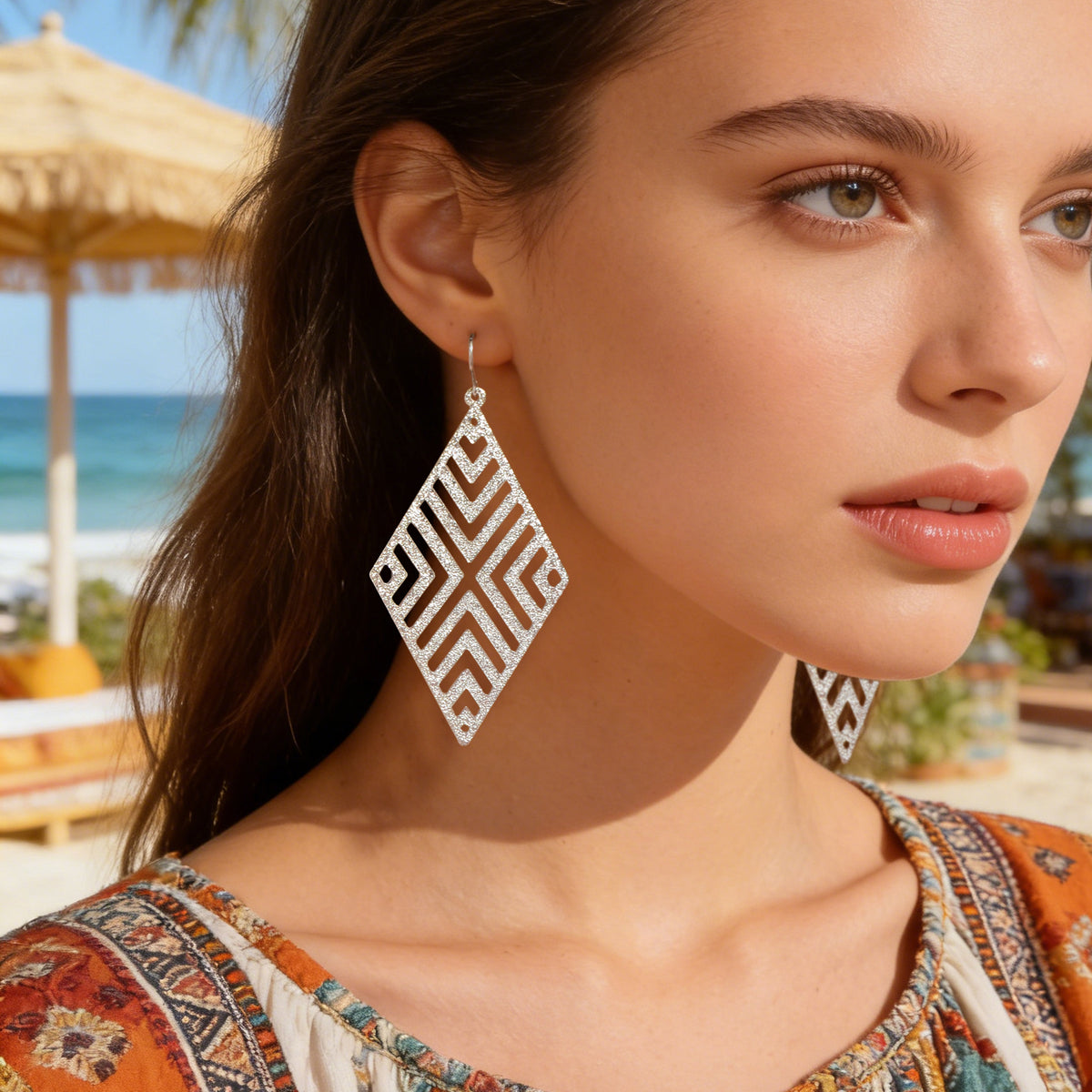 Hollow out Geometric Rhombus Drop Earrings Chic Ear Hook Boutique Jewellery