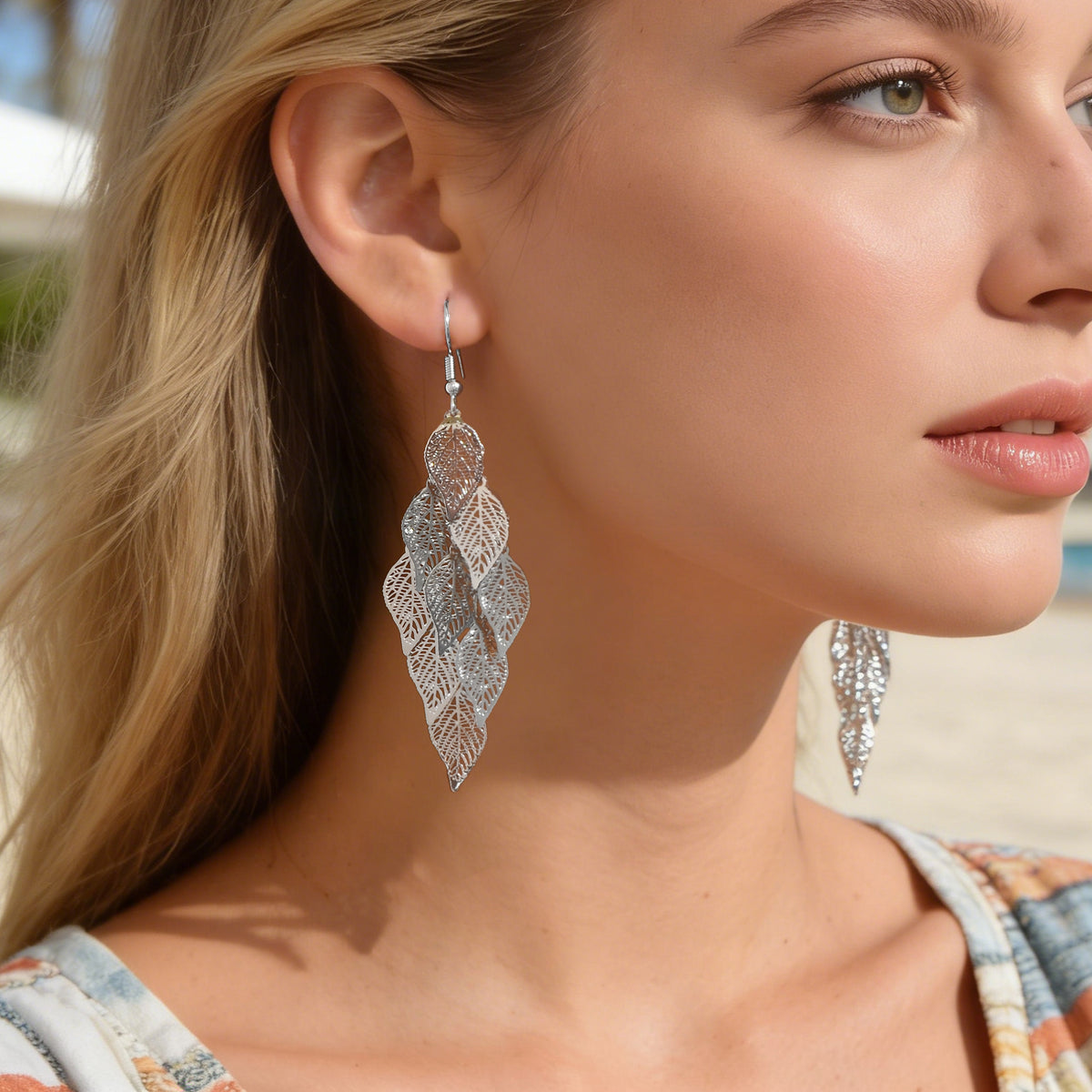 AU Local Bohemian Colorful Hollow Layered Leaf Stacks Hook Drop Dangle Earrings