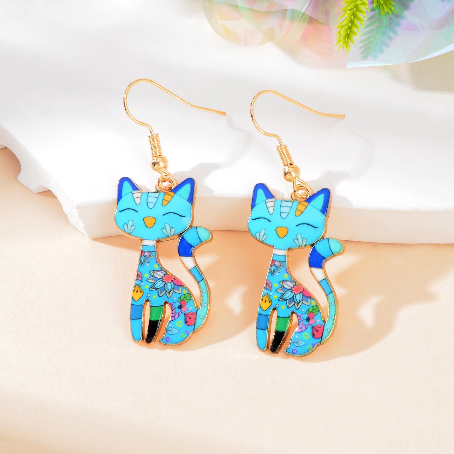 Lovely Colorful Cartoon Cat Design Animal Dangle Earrings Party Holiday Jewelry