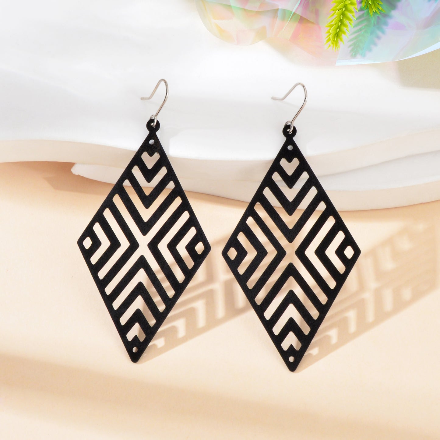 Hollow out Geometric Rhombus Drop Earrings Chic Ear Hook Boutique Jewellery