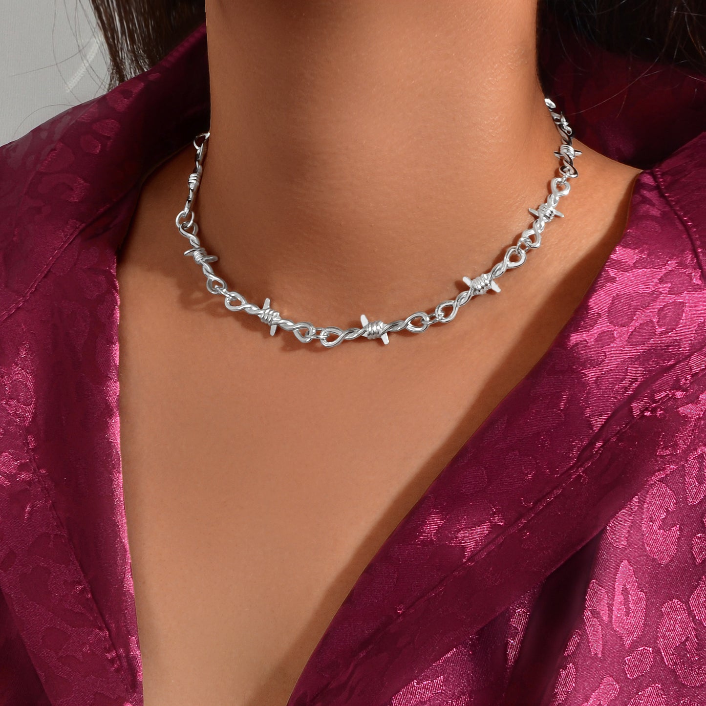 1 pc Punk Rock Style Silver Link Chain Collar Necklace Daily Music Festival Gothic Jewelry