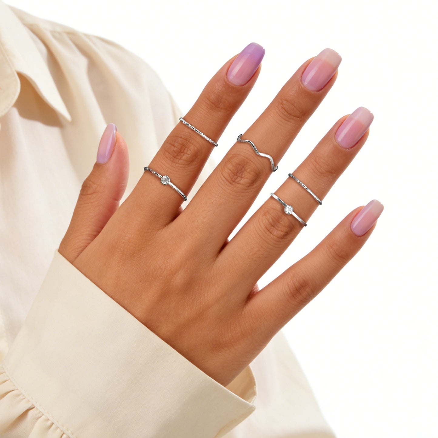 5pcs Fashion Jewellery Gold Silver with Rhinestone Midi Finger Knuckle Rings set