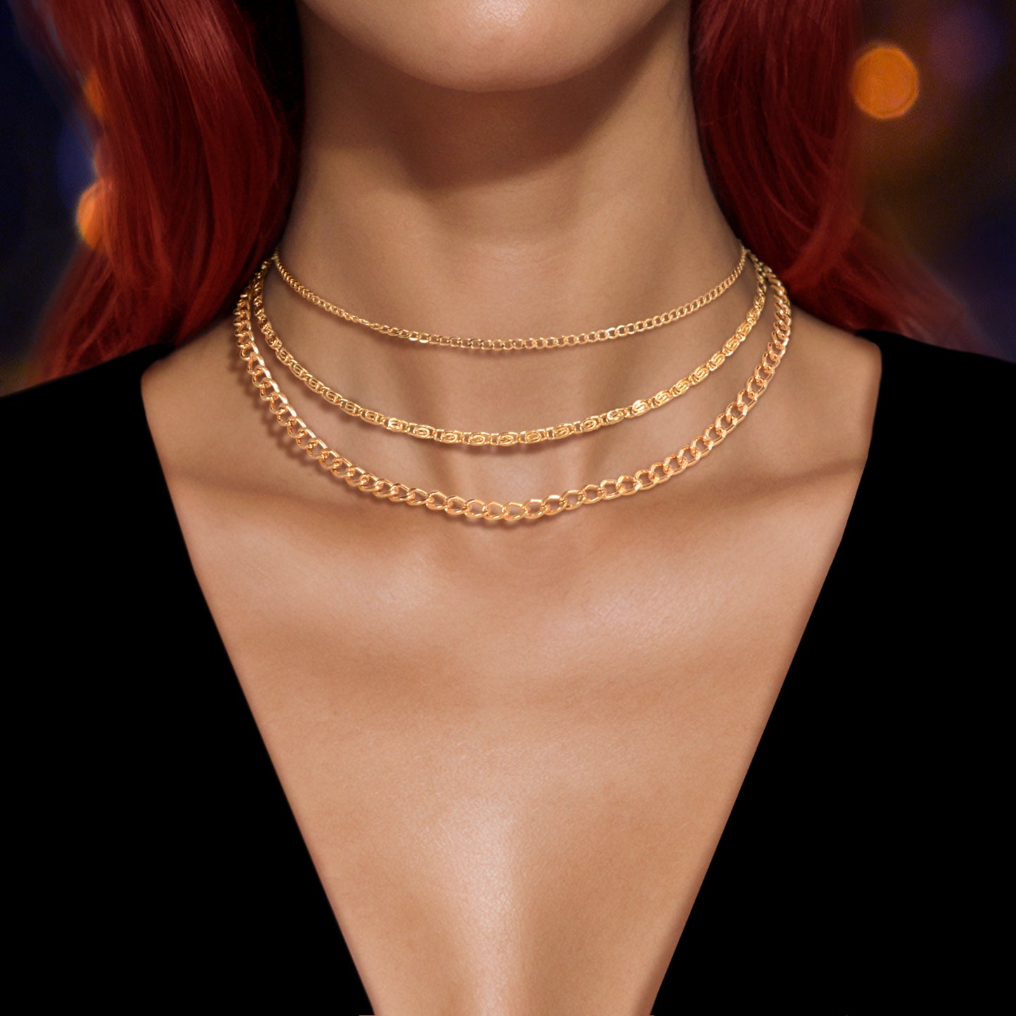 3 pcs Gold Silver Chain Boho Chic Minimalist Necklace Women Accessories Jewelry