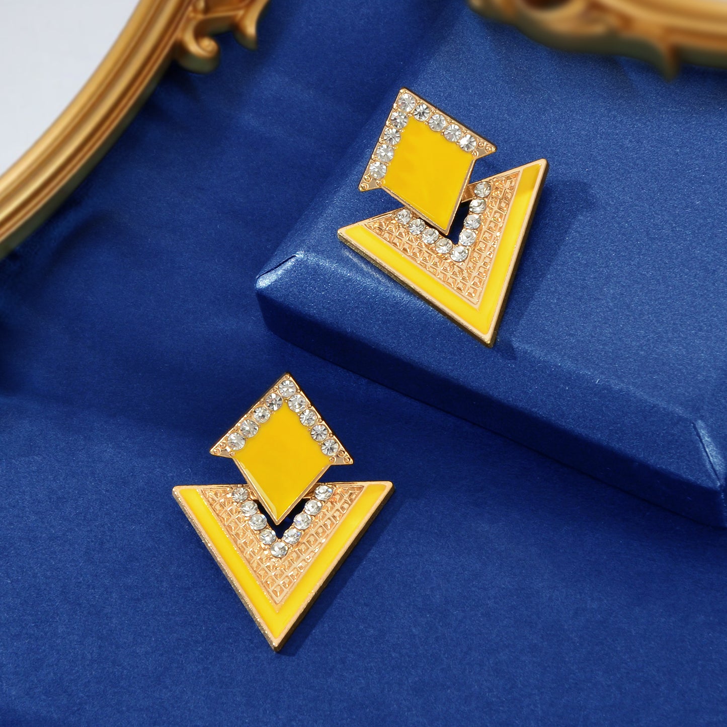 Costume Jewellery Rhinestone Enamel Triangle Geometric Stud Bridal Earrings Gift