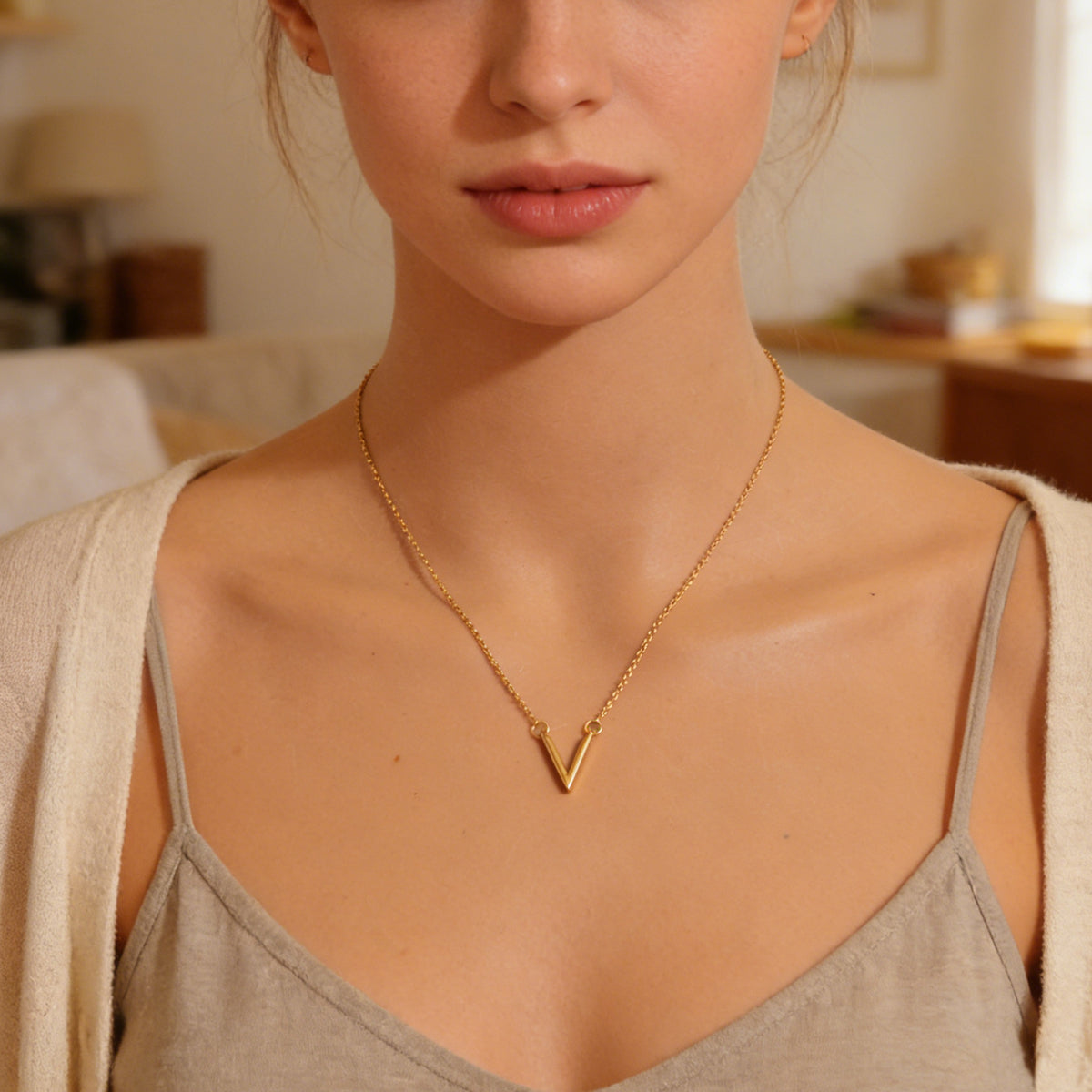 Initial V Pendant Necklace Victory Geometric Choker Boho Chain Lover Jewellery