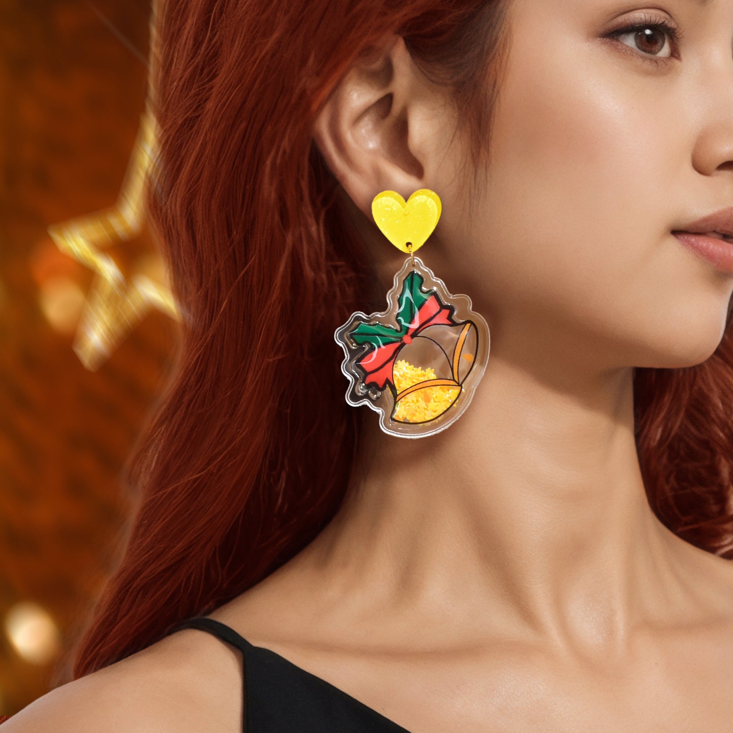 Christmas Jewelry Heart Bell Acrylic Dangle Earrings Star Sequin Decor Festival Cute Accessories Gift