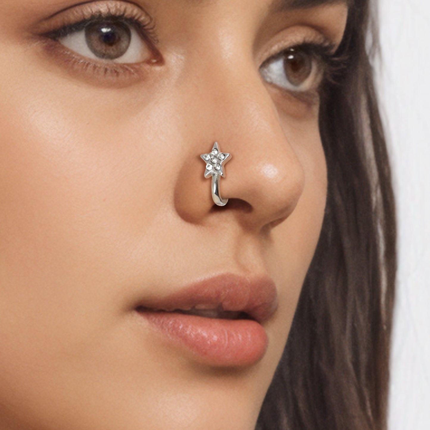 AU Local Star Nose Ring Fake Clip On Sparkly Hanger Rhinestone C Ring Jewellery