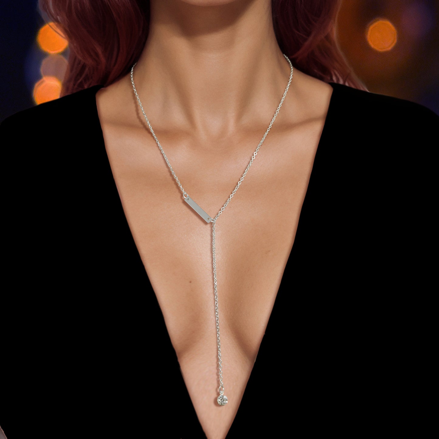 Feelontop Jewellery Silver Chain Rhinestone Fringe Y Necklace Women Accessories