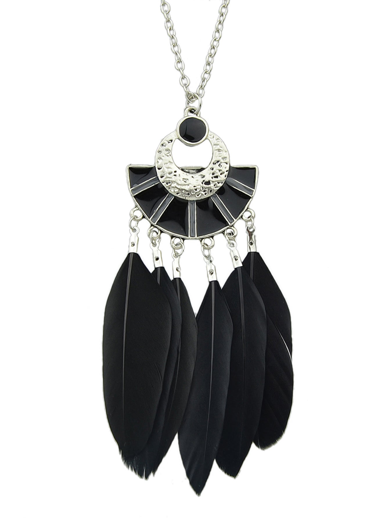 Ethnic Bohemian Traditional Jewellery Silver Long Chain Feather Shape Necklace