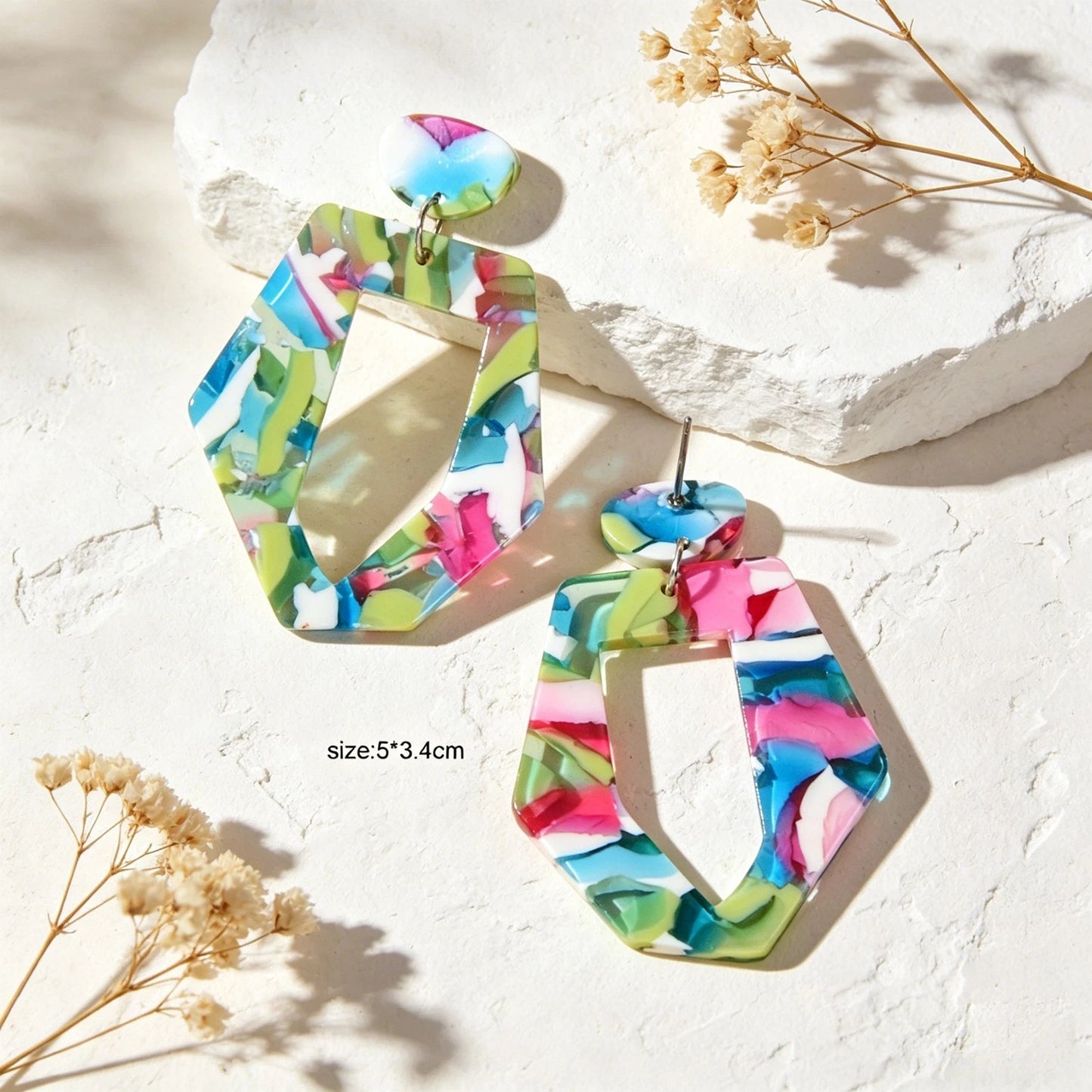 Mixed Color Geometric Acrylic Dangling Elements Earrings Women Party Decoration