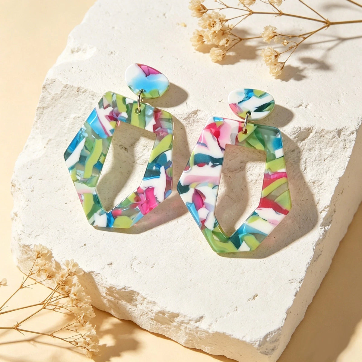 Mixed Color Geometric Acrylic Dangling Elements Earrings Women Party Decoration