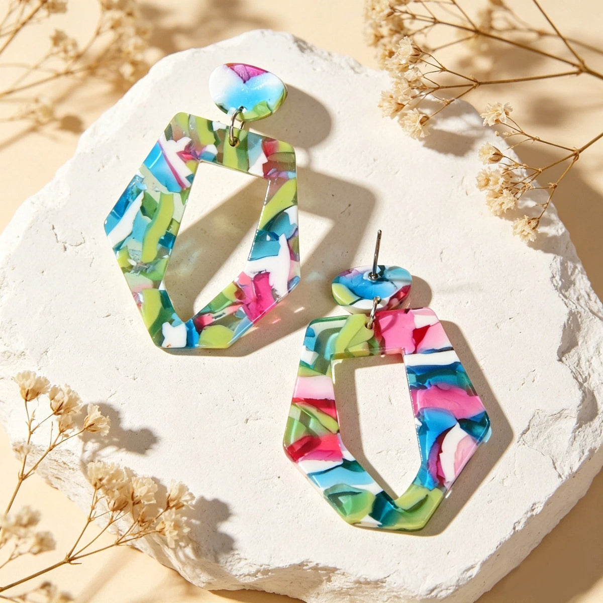 Mixed Color Geometric Acrylic Dangling Elements Earrings Women Party Decoration