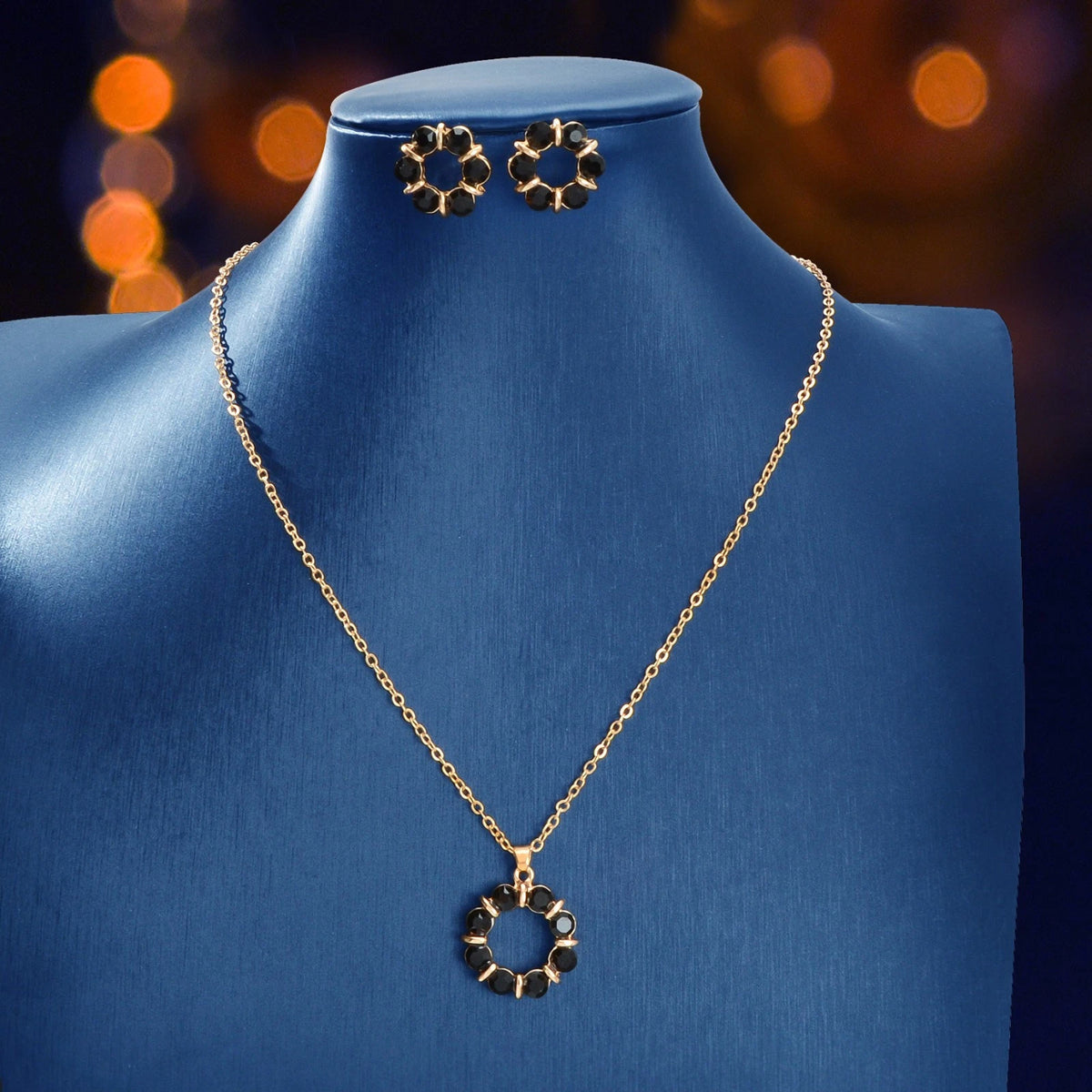 Colourful Rhinestone Flower Jewellry Set Round Charm Necklace Girl Stud Earrings
