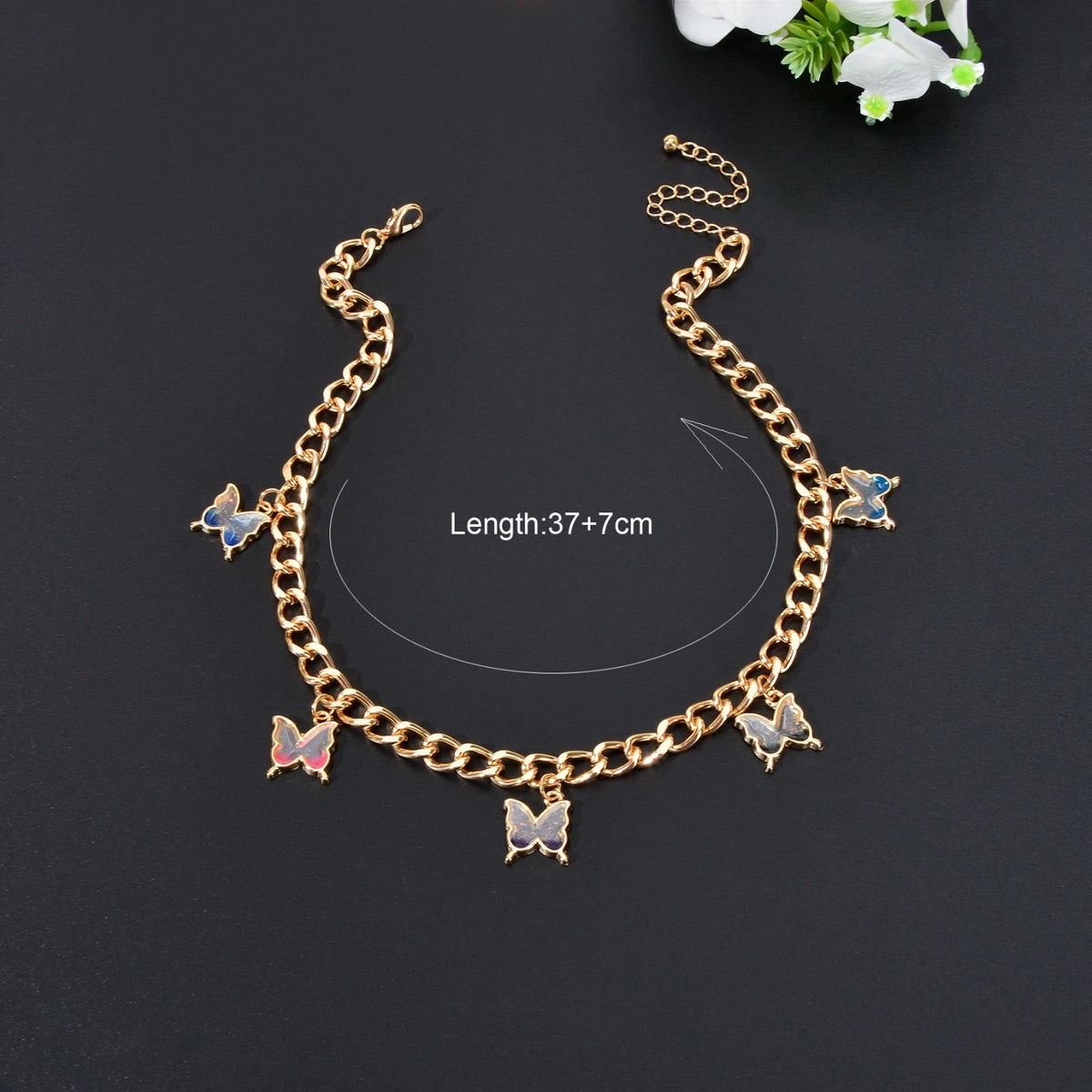 Hip Hop Colorful Enamel Bling Butterfly Charm Necklace Clavicle Chain Choker