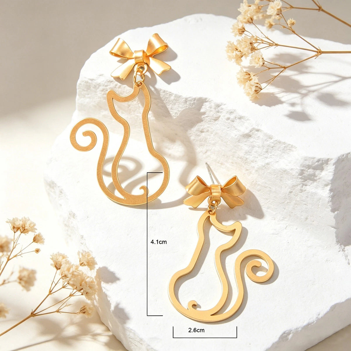 Kawaii Aesthetic Hollow Bow Tie Cat Dangle Earrings Animals Design Accessories