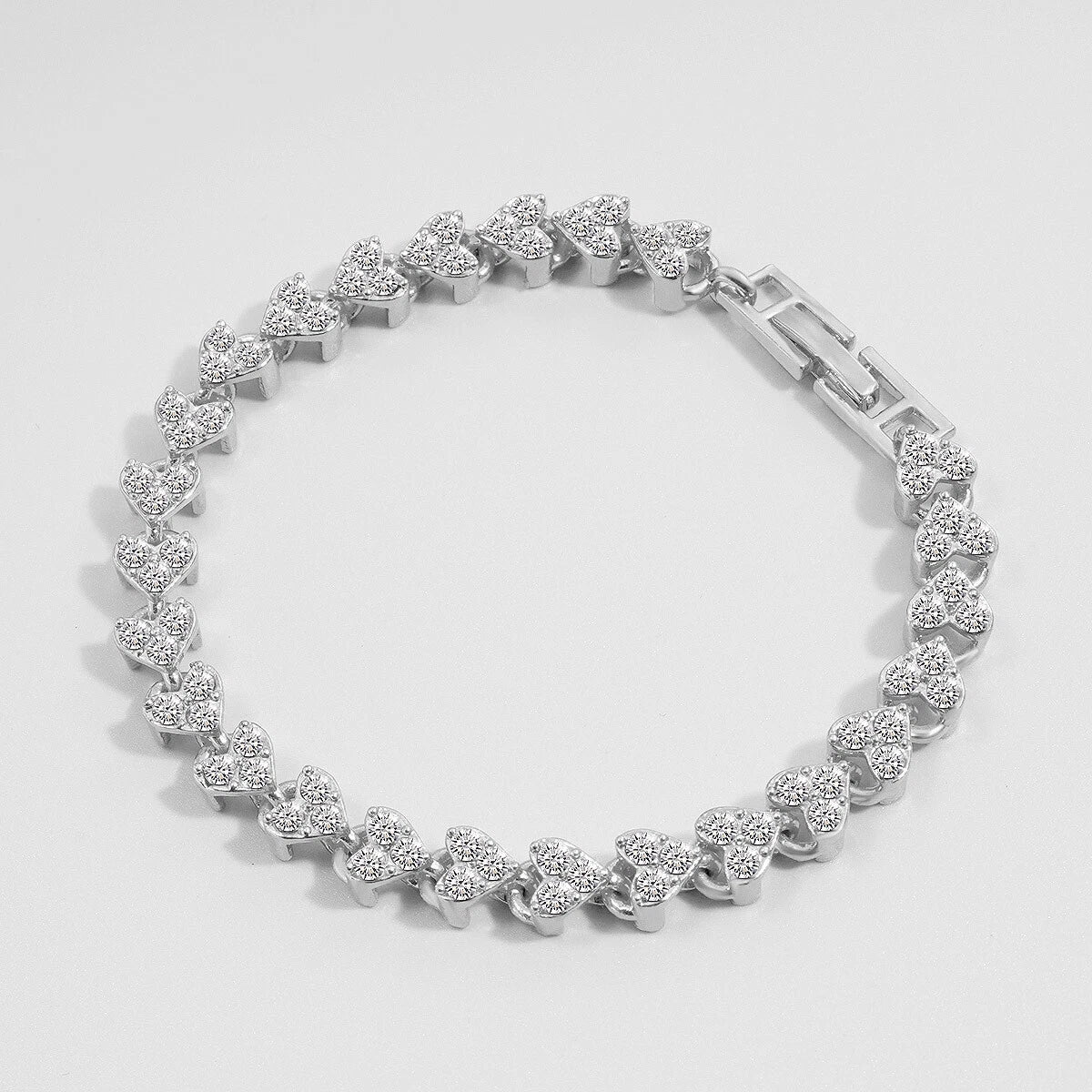 Feelontop Heart Jewellery Silver Chain Cubic Zirconia Tennis Collection Bracelet