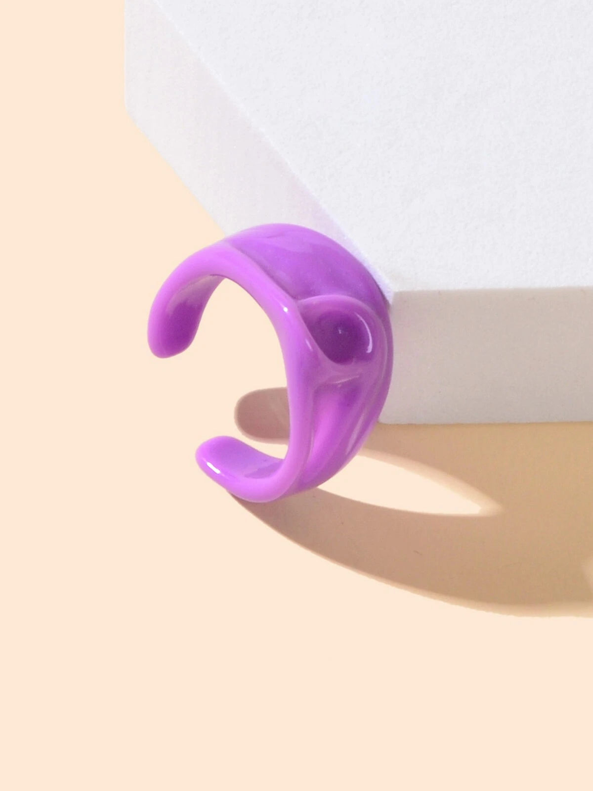 Chunky Purple Resin Irregular Geometric Finger Plastic Trendy Ring Band Women