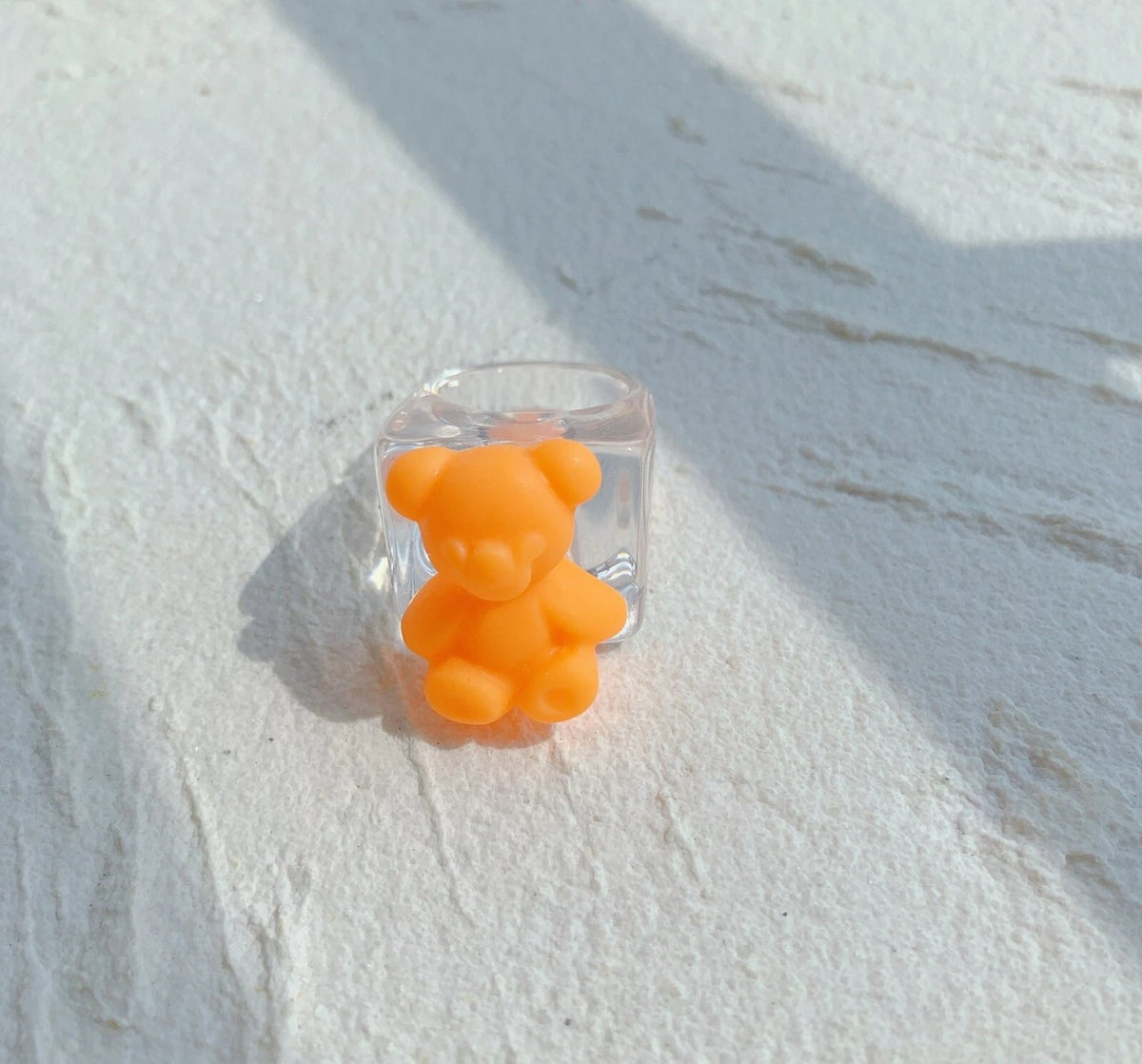 3D Cartoon Purple Orange Bear Plastic Transparent Chunky Trendy Finger Ring Gift