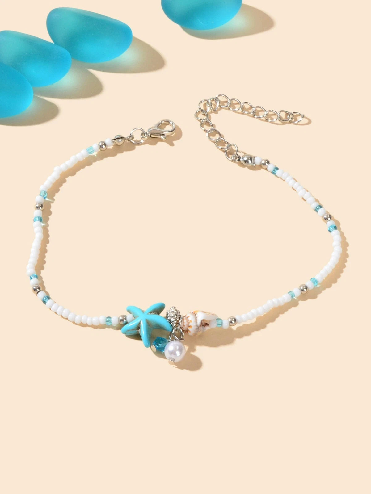 Ocean Style Conch Shell Starfish Seed Beads Turquoise Anklet Sea Beach Jewellery