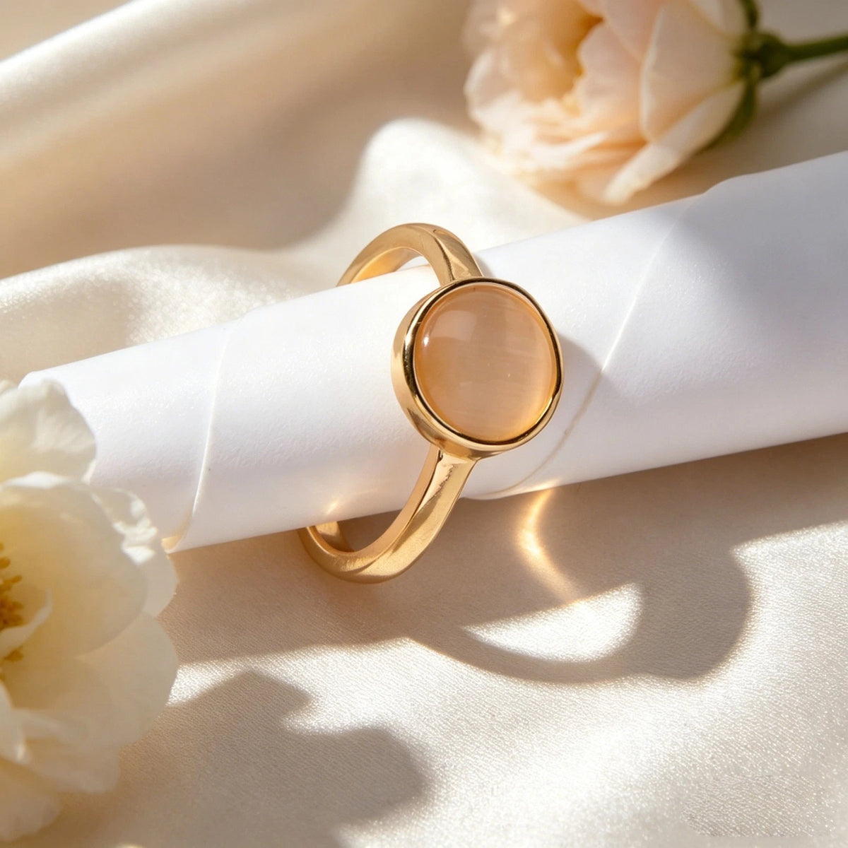 Simple Gold Round Imitation Cat Eye Stone Open Finger Ring Festival Gift Jewelry