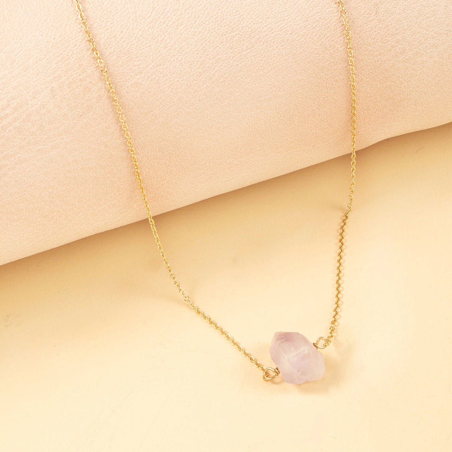 Gold Chain Natural Geometric Stone Crystal Charm Necklace Teens Collar Jewellery