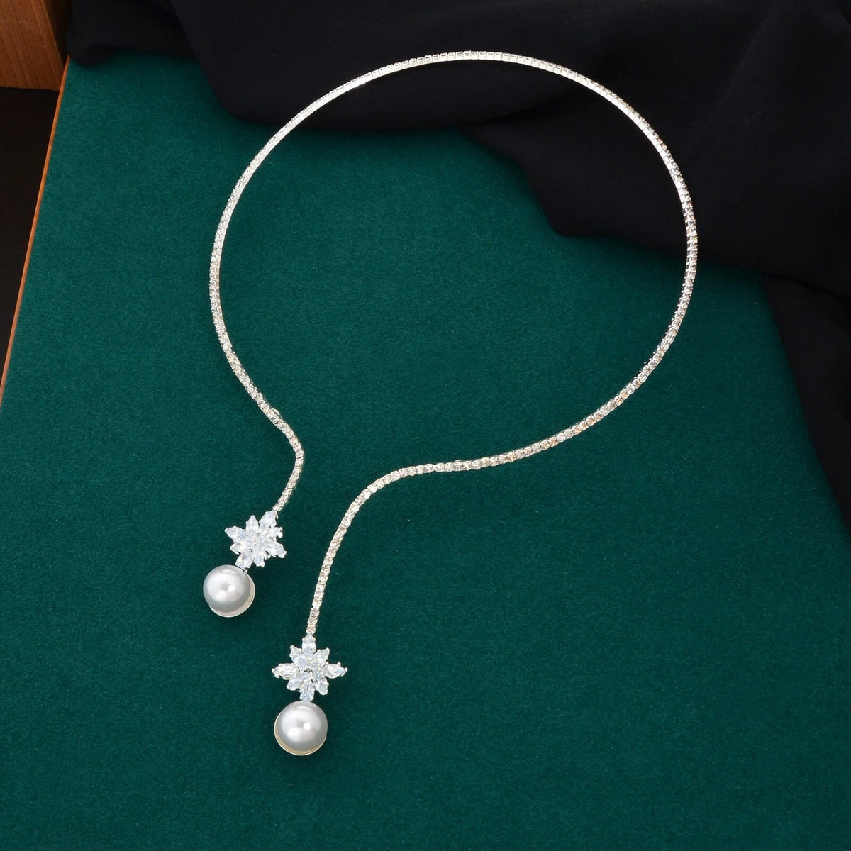 Gorgeous Imitation Pearl Rhinestone Silver Choker Wedding Bridal Collar
