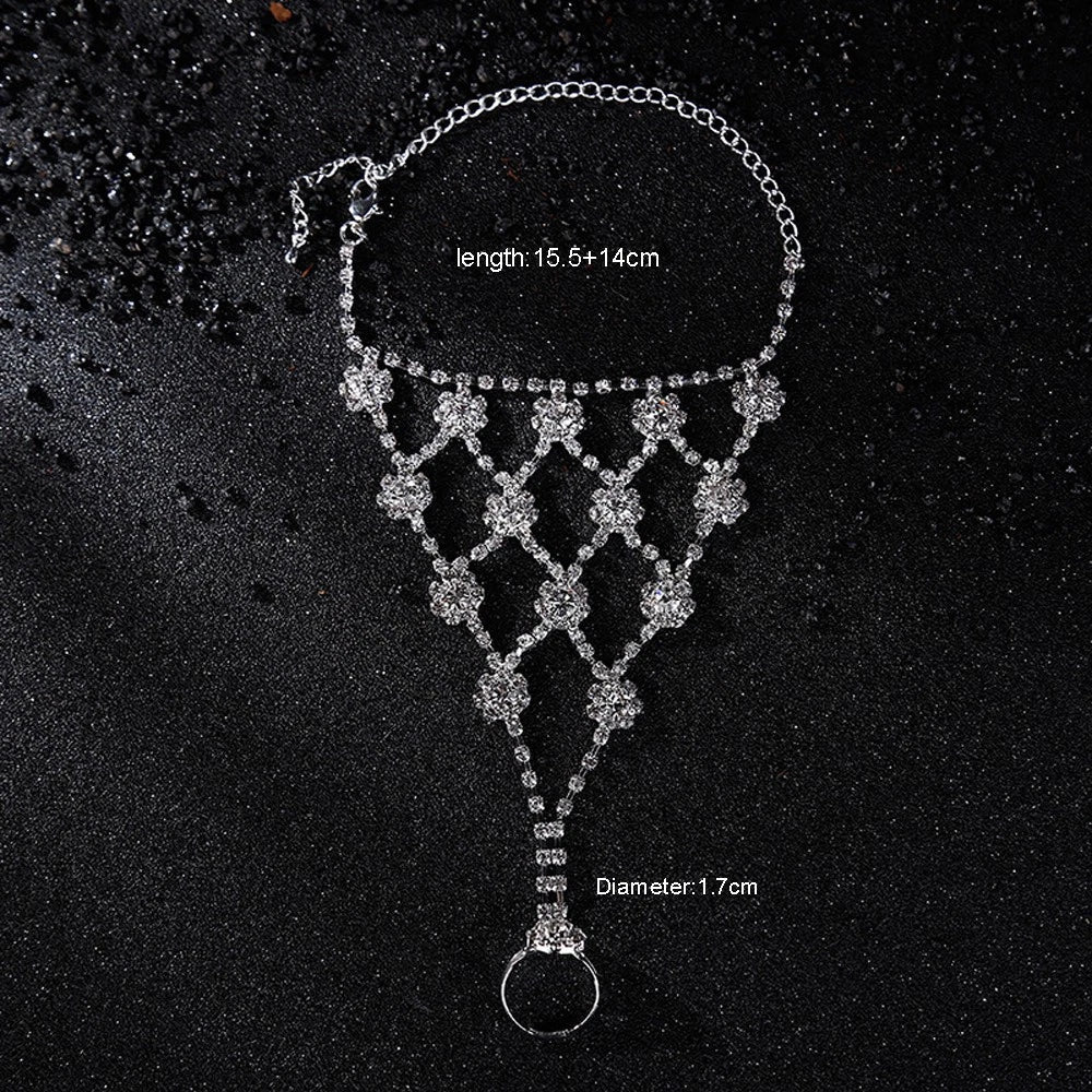 Wedding Party Bride Jewelry Luxurious Rhinestone Flower Ring Bracelet Connector
