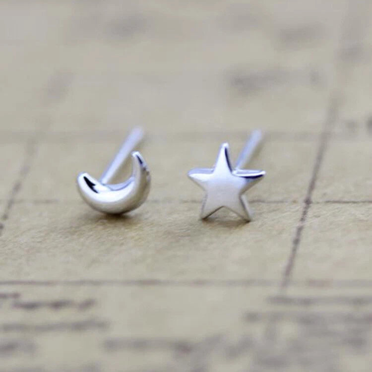 Minimalist Jewellery Star Moon Cute Asymmetric Stud Earrings Stunning Accessory